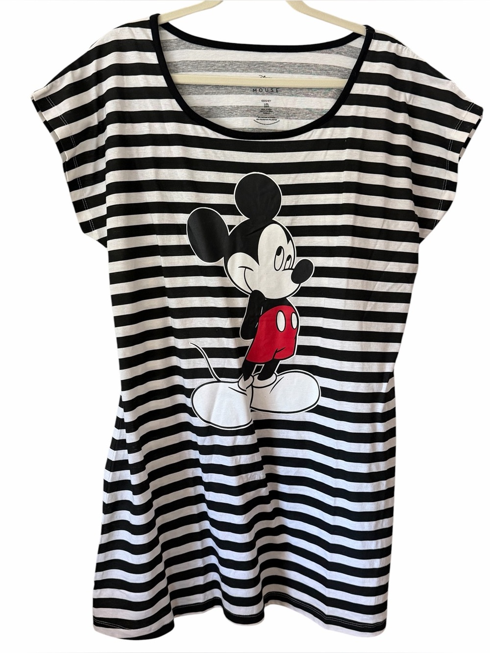 Disney Mickey Mouse Black White Striped Sleep Shirt L XL NWT - Picture 1 of 9